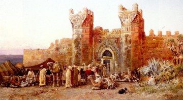  Caravan Painting - The Departure Of A Caravan From The Gate Of Shelah Morocco Persian Egyptian Indian Edwin Lord Weeks